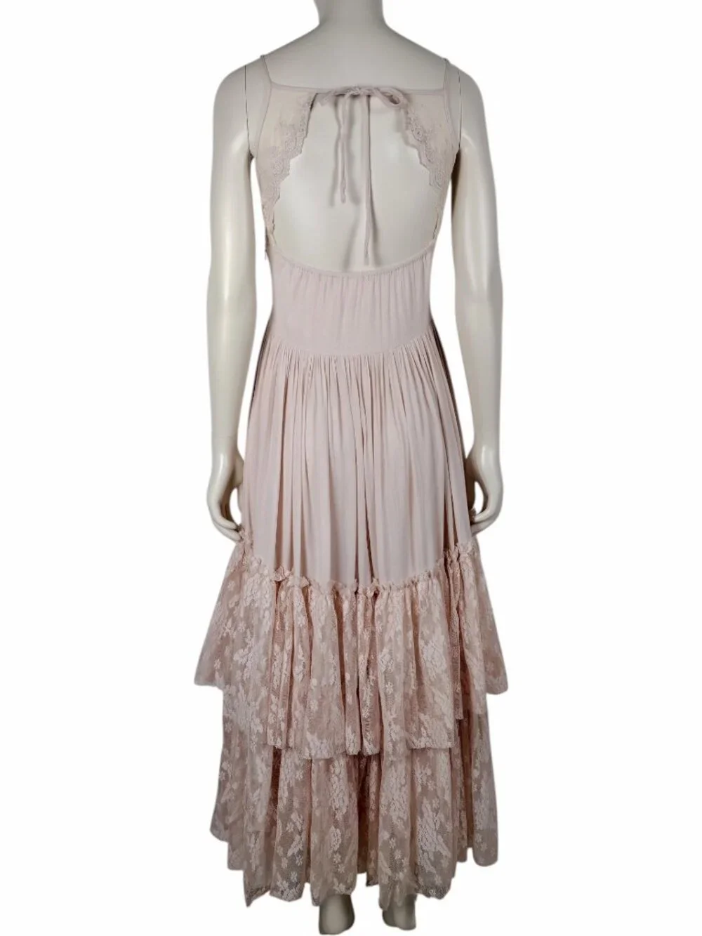 Joy Folie Mia Joy Blush Pink Tiered Lace Full Skirt Boho Maxi Dress Size 14
